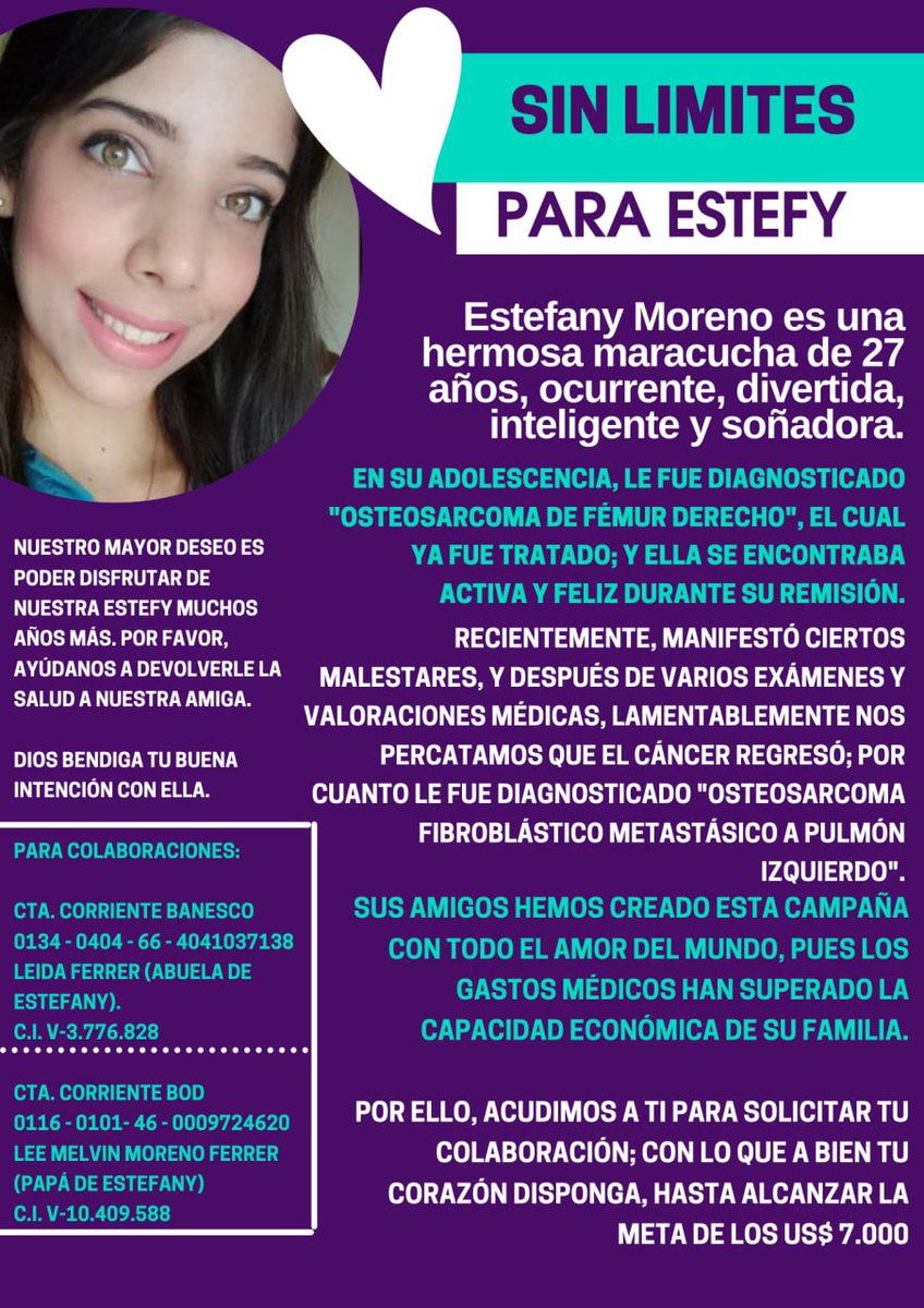 es12828070's tweet photo. Mis Hermanos de Lucha, de Pensamiento , hoy pido con mucha humildad y de todo corazón, agradecería multiplicarán este mensaje de nuestra guerrera  @estefanymoreno que ha Batallado y hoy sigue en su Lucha por la senda de la Vida  #SinLímitesParaEstefy https://t.co/E4JIgWgjsI