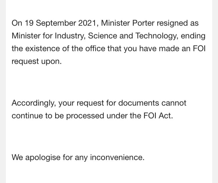 Former minister Christian Porter’s old department now bulk deleting freedom of information requests on grounds he’s no longer a minister