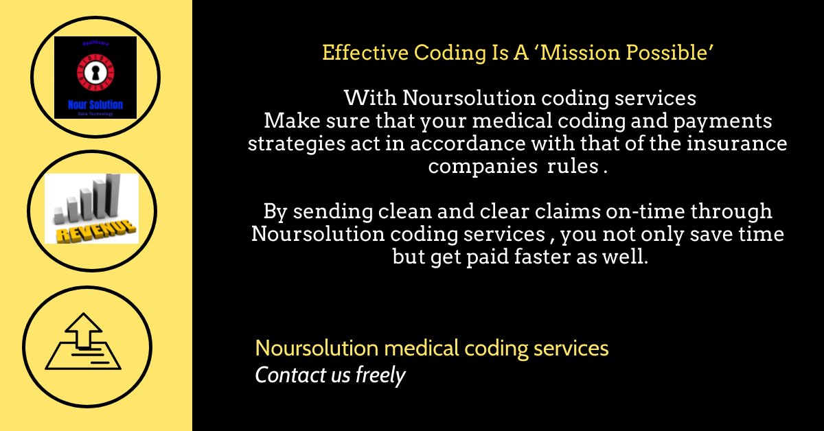 noursolution's tweet image. Effective Coding Is A ‘Mission Possible’ 
With Noursolution coding services

#health #care #تأمين #hospital  #healthy  #doctors #medical #doctor #Healthcare #insurance #hospitals #drug #medicine #الترميز #wellness  #drugs #coding #pharmacy #Pricing