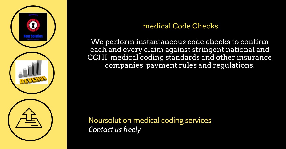 noursolution's tweet image. medical Code Checks 
with medical coding services from Noursolution 

#health #care #تأمين #hospital  #healthy  #doctors #medical #doctor #Healthcare #insurance #hospitals #drug #medicine #الترميز #wellness  #drugs #coding #pharmacy #Pricing