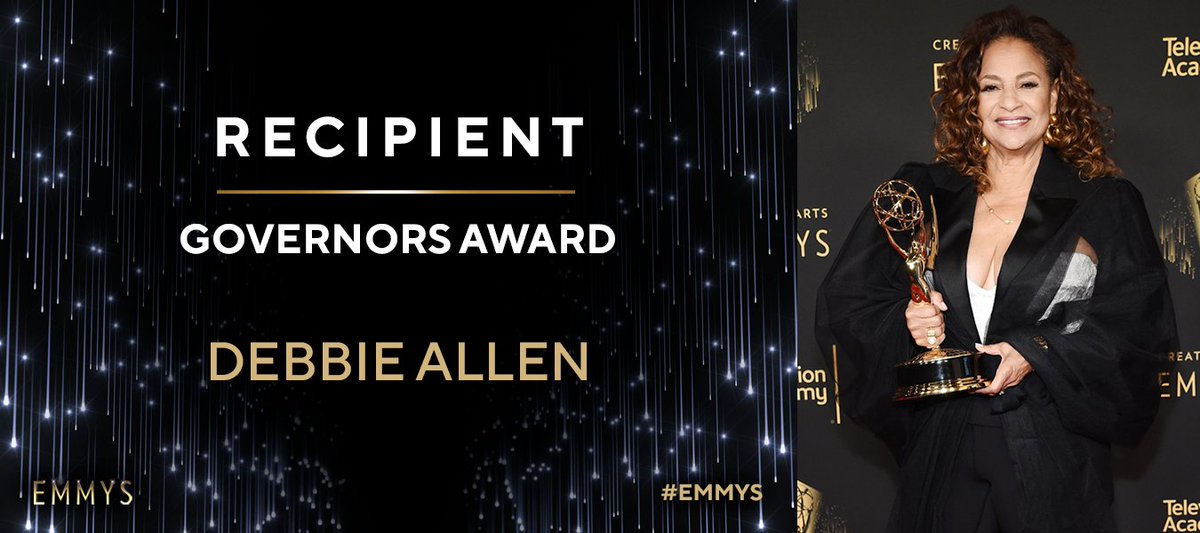 Congratulations again to @MsDebbieAllen, the 2021 recipient of the Governors Award! She receives the honor for her outstanding achievements in television, philanthropic endeavors, and commitment to inspire and engage marginalized youth through the arts. ✨ #Emmys #Emmys2021