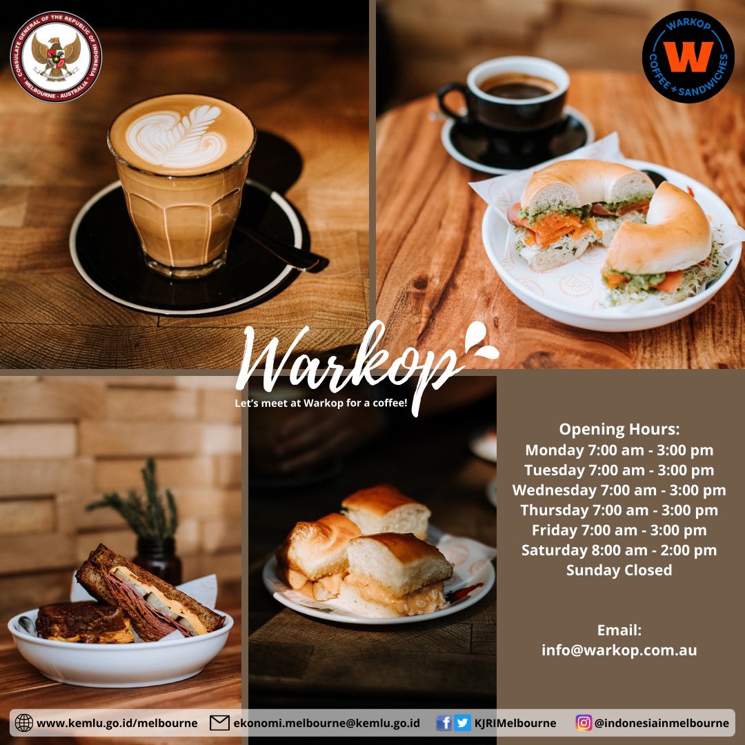 IndonesiaInMelb's tweet photo. Bringing the feel of an Indonesian warkop to Melbourne by serving Indonesian specialties that have been adapted to Melbourne locals' taste, making Warkop Melbourne a cozy place to hang out for breakfast and just stop by for coffee.

#kjrimelbourne #gastrodiplomacy #gastronomy https://t.co/xflYUkp79L