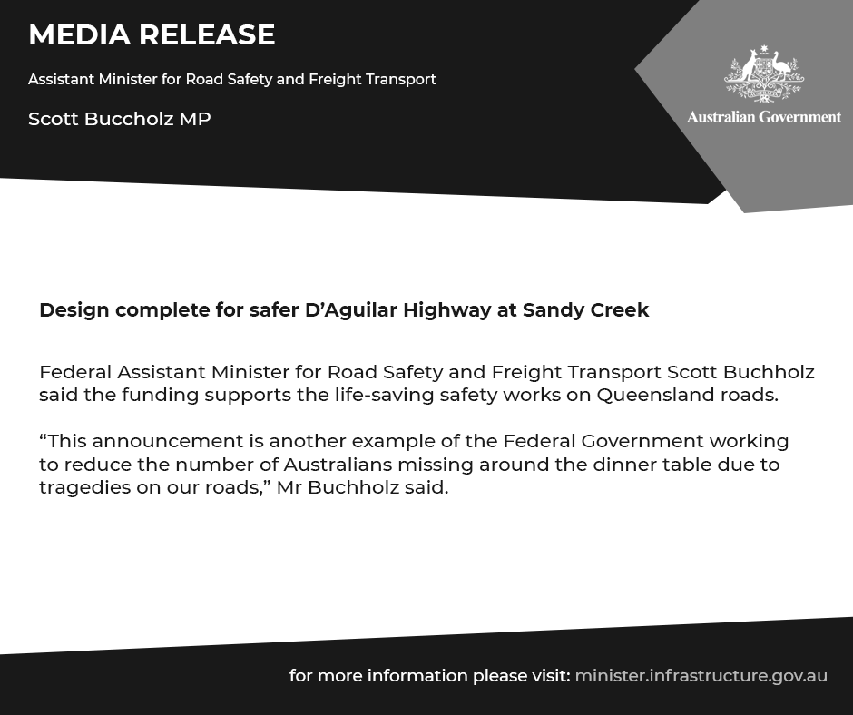 rdaiwm's tweet photo. The design of a $19 million safety improvement project for the D'Aguilar Highway between Sandy Creek and Kilcoy is now complete.

For more information please visit: https://t.co/wz3R1Rh5Wp https://t.co/JaHvjVROtB