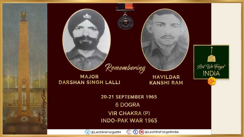 #Remembering1965
#LestWeForgetIndia 
supreme sacrifice of Maj Darshan Singh Lalli & Hav Kanshi Ram#VirChakra (P)
#IndianBraves  #HajiPir #IndoPakWar1965 @major_pawan @manhasvikas41 @megirish2001 @PKSRanaG @asthana_shashi @MajDPSingh @rwac48 @kayjay34350 @RDXThinksThat @priority_n
