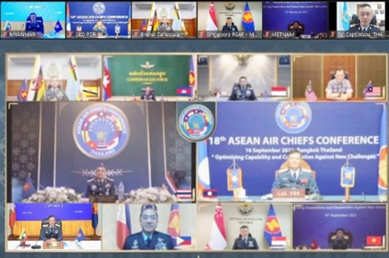 JusticeMyanmar's tweet photo. While #Myanmar's illegal junta intensifies airstrikes against the ppl in ongoing crimes against humanity, @ASEAN discussed "Optimising Capability &amp; Cooperation" w/ air force chief Gen Maung Maung Kyaw &amp; co in a regional meeting.

❌ ASEAN IS PART OF THE PROBLEM, NOT THE SOLUTION! https://t.co/nhTNyCWNqJ