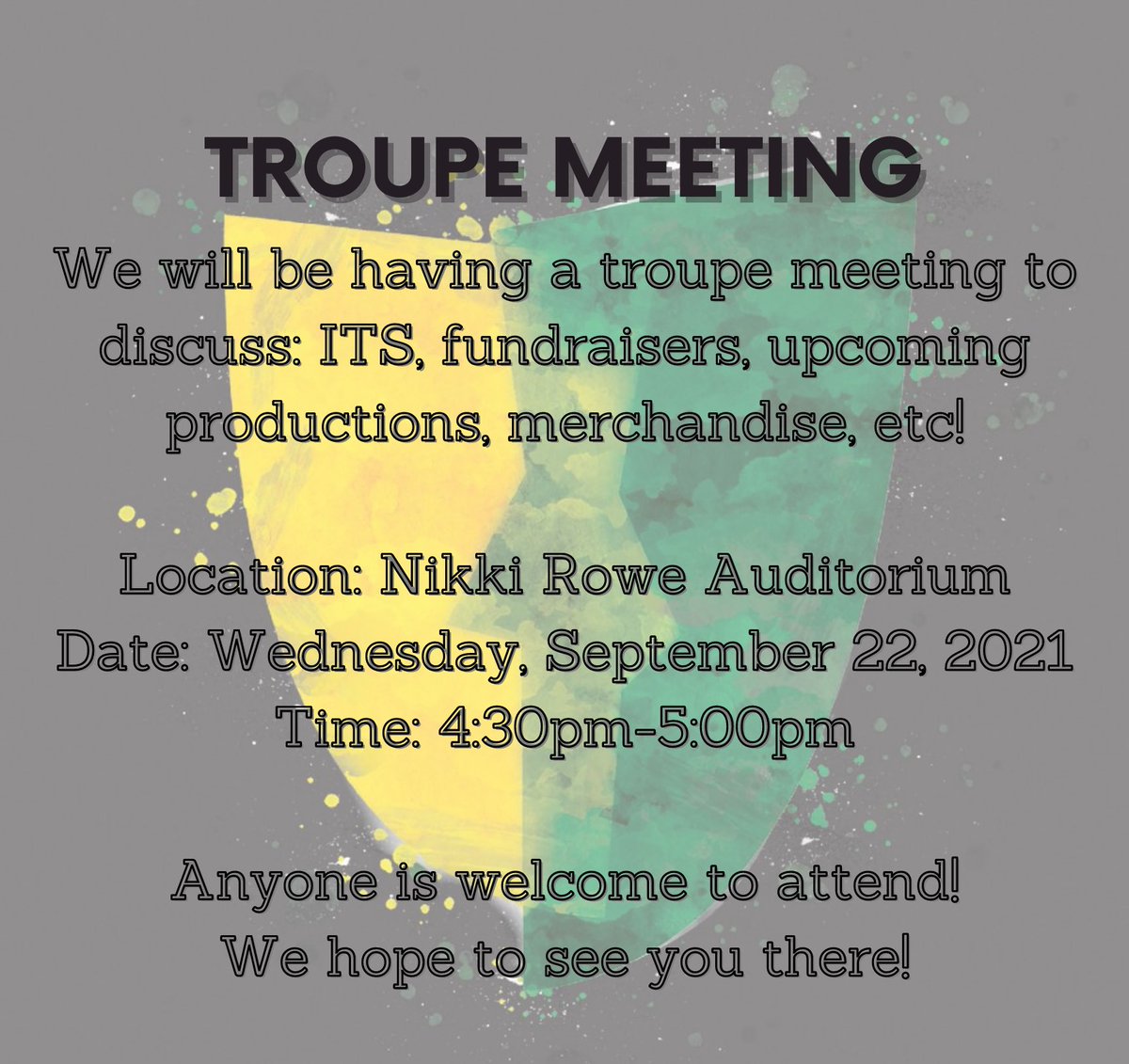 We will be having a troupe meeting this Wednesday!! Please read above for more information