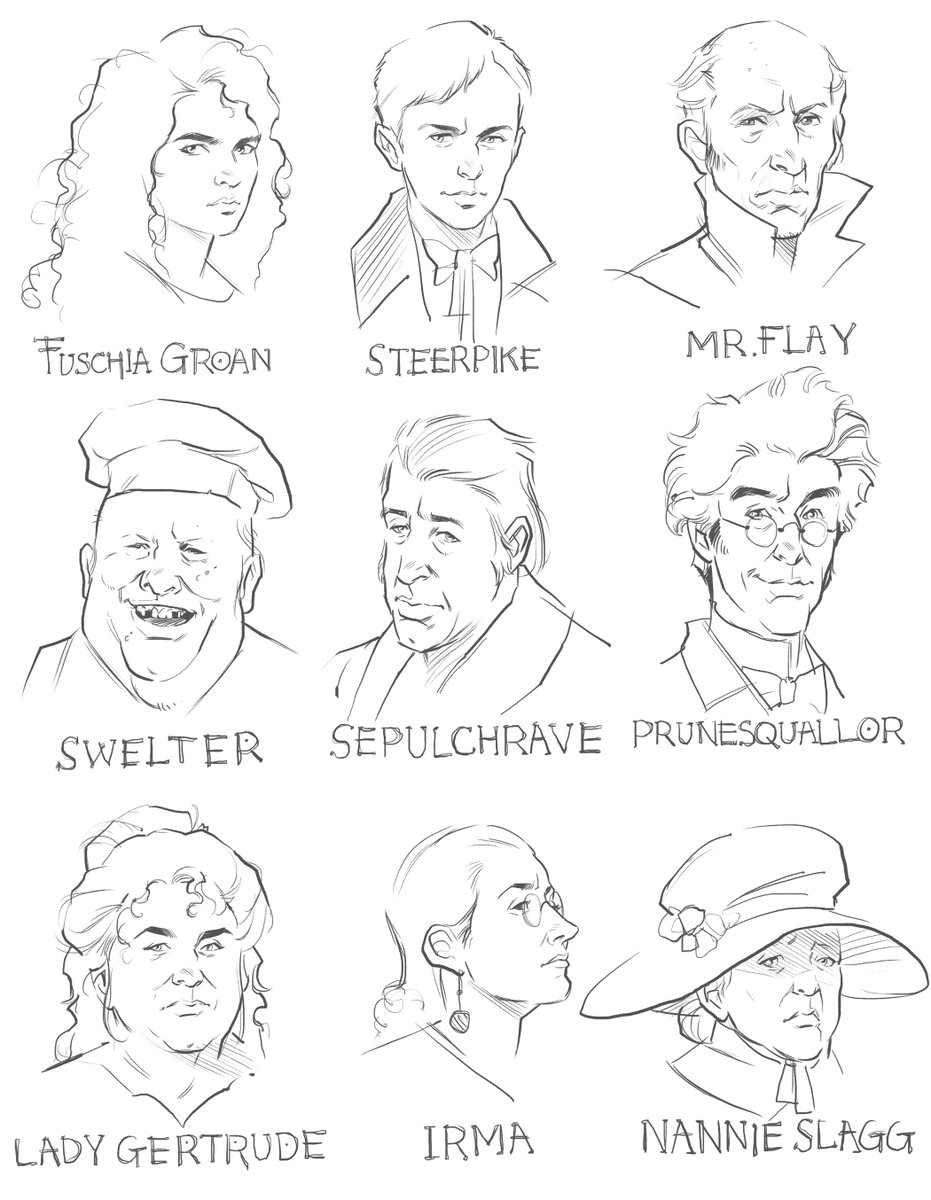 A handful of Gormenghast portrait sketches. 