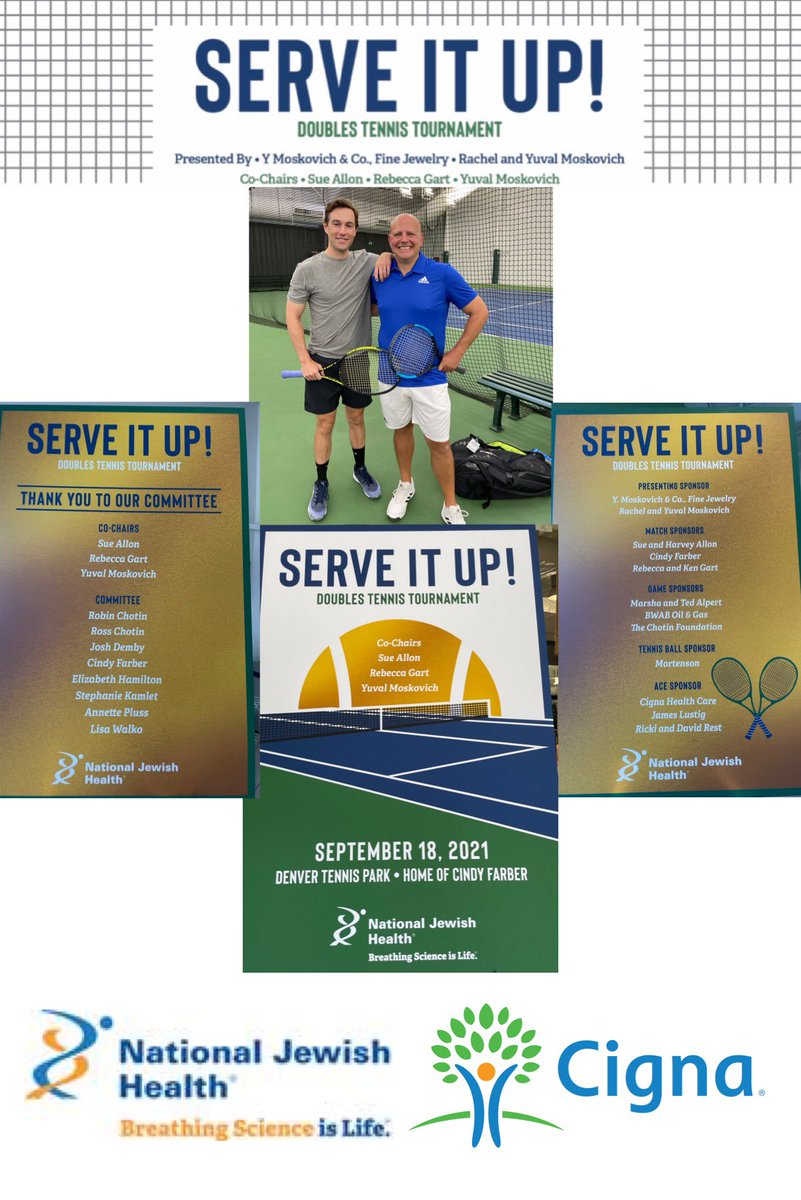 Federer? Djokovic? Nope…that’s @Cigna Pres. John Roble pairing up with partner @hanfling of @SewaldHanfling to support the amazing work of client @NJHealth at Serve It Up Doubles Tennis Tourney! Way to go, fellas! 
#CignaMountainStates 
#NationalJewishHealth
#FullyVaxxedEvent