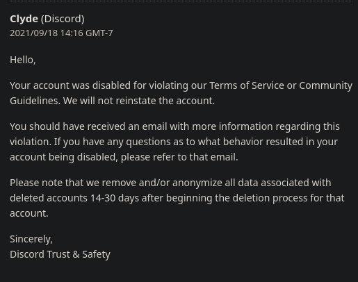 Discord Japan Hogehoge61 またclydeの自動返信メールを受けとった場合は 返信されますと担当チームが対応いたしますので 再送していただけますか Twitter