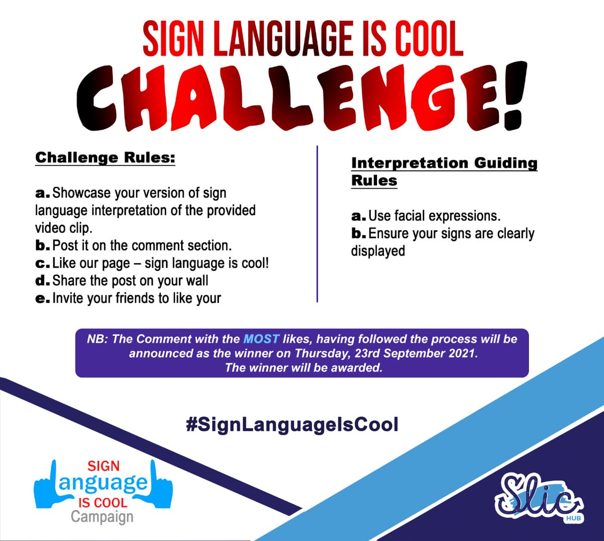 SlicHub's tweet photo. Sign Language is Cool Challenge!
https://t.co/jaeiPP7r1M
#signlanguageiscoolchallenge #SignLanguageIsCool #SLIC #SlicHub #videochallenge
#HispanicHeritageMonth #ConversationsForChange #Kenya7s #NyumaYaTent #KonzaStrategicPlan #MainaAndKingangi #BongaYakoYoteNa444 #IDSL2021 #IDSL https://t.co/DX4bRVpqRe