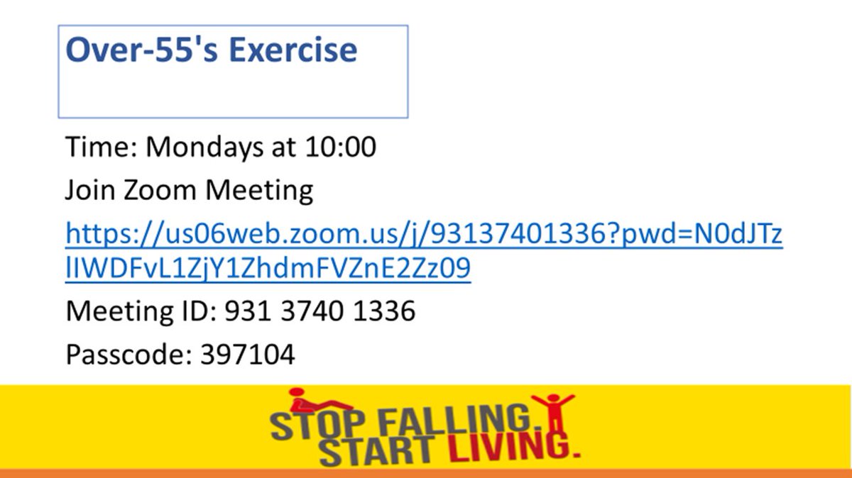 <a href="/UStartLiving/">StopFalling StartLiving</a> <a href="/YouTube/">YouTube</a> <a href="/NCHC_NHS/">NCH&C</a> <a href="/AgeingwellNHS/">ageingwellNHS</a> <a href="/VisionNorfolk/">Vision Norfolk</a> <a href="/falls_network/">UK Falls Prevention Network</a>