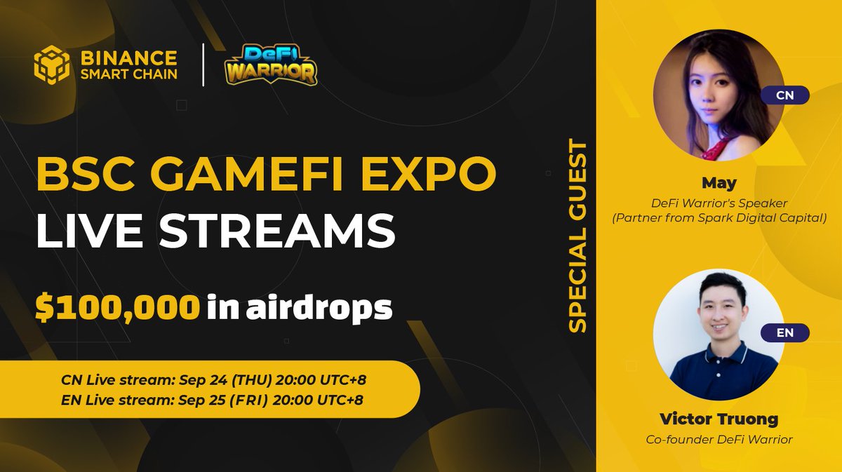 We are honored to be one of the favored blockchain games joining the BSC GameFi Expo Live Stream of <a href="/BinanceChain/">Binance Chain</a> 

To celebrate, join the #DeFiWarrior minigame to get Ticket for the 2nd NFT Release 

📍Detail: defi-warrior.medium.com/defi-warrior-o…

#DefiWarriorLaunch #NFTWarrior #GameFi