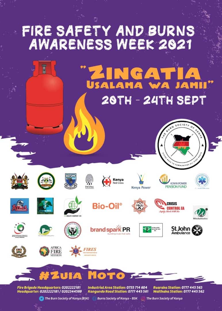 Krcs_NRbBranch's tweet photo. The 2021 Fire Safety and Burns awareness week seek to raise awareness on fire safety and first aid for burns.

This year, theme, "Zingatia Usalama wa jamii" focuses on gender violence-related &amp; gas explosions which were on the increase @PatKitonga
#Zuiamoto
#FireSafetySavesLives https://t.co/ApnJPG7y46