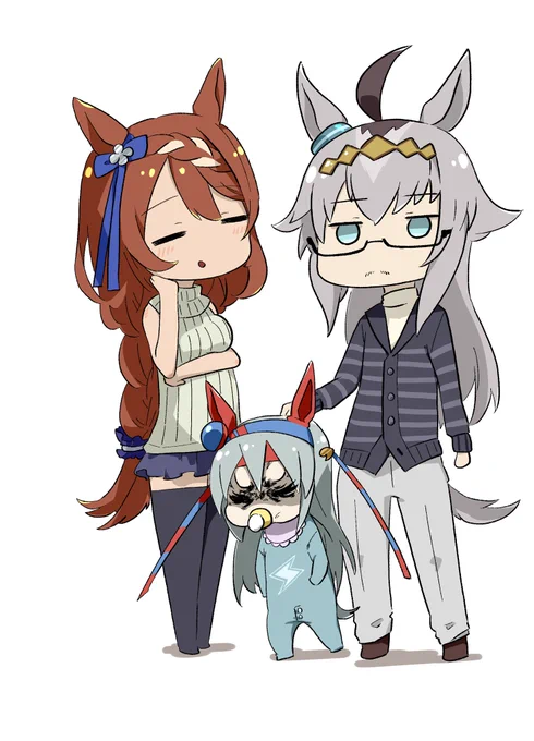 ウマ娘スーパークリークに家族ごっこさせられるオグリキャップとタマモクロス草 