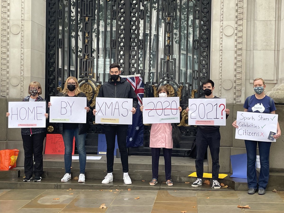 18 months today since Australian borders shut. 
Tens of thousands of Australians are still waiting to get home to see their families again. 

A silent vigil outside Australia House in London. 
#9news