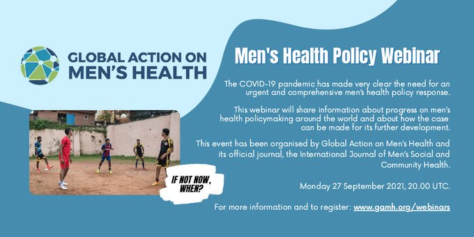 IF NOT NOW, WHEN? MEN’S HEALTH POLICY WEBINAR
Global Action on Men's Health afholder et international webinar den 27. september. Der er fri adgang: gamh.org/webinars #health #menshealth #sundpol