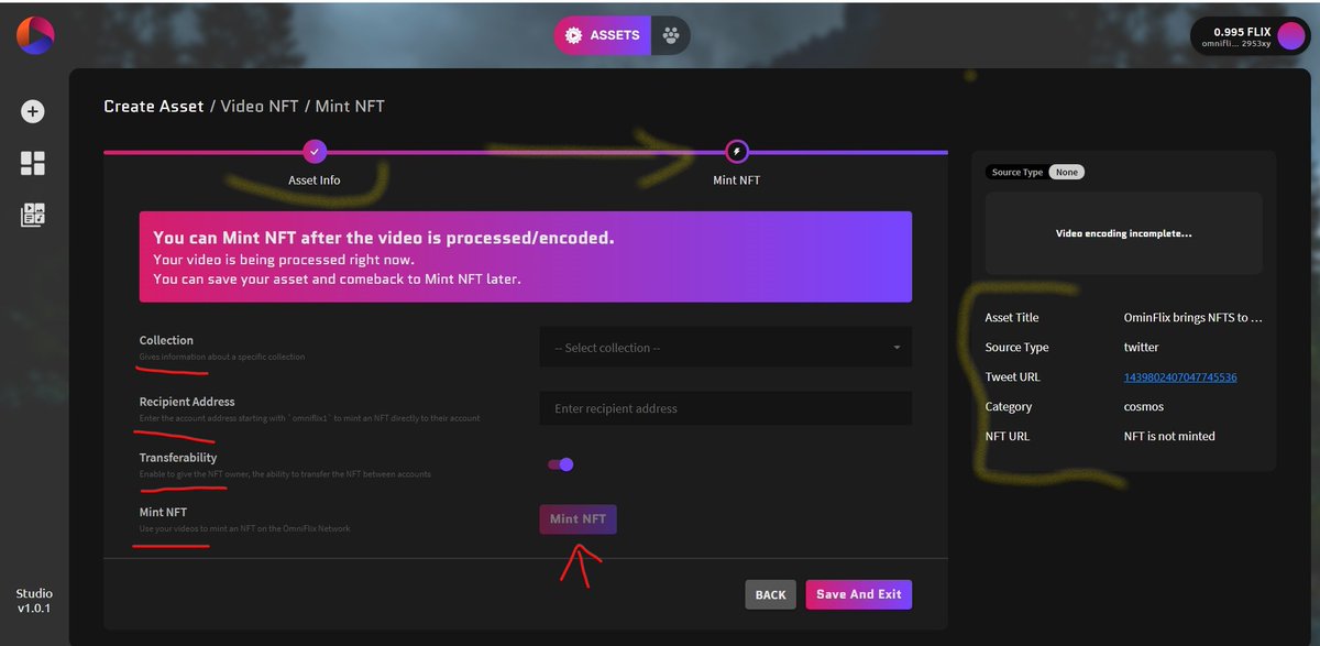 x1knet's tweet image. I've been tinkering in the @OmniFlixNetwork Studio for NFTs. Clean interface. easy enough to intuit and now have a tweet on the test net as an NFT. @cosmos is killing it with interoperability and one easy to use wallet.