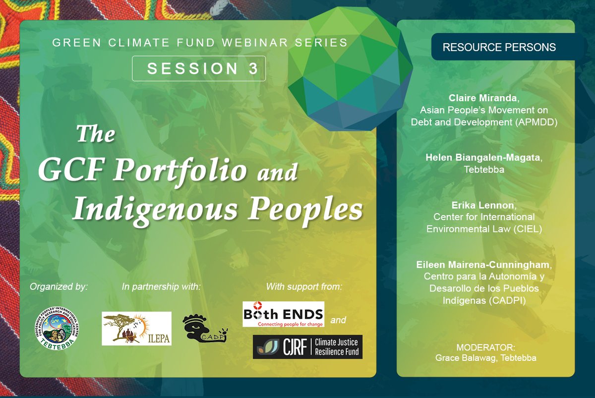 tebtebba's tweet photo. Check out the 3-part Webinar Series on #IndigenousPeoples and #theGCF including the different presentations made for each session.
Visit: https://t.co/ud3s2RFNui
#WeAreIndigenous #Elatia @ilepa2 @both_ends @CJRFund @chirapaqoficial @CADPI_Noticias @fapi_paraguay https://t.co/tGWqTgthQz