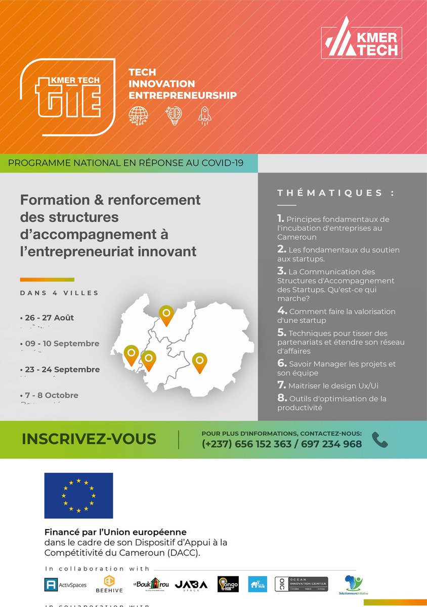 LaKmerTech's tweet photo. Hello!!😃😃 Si tu es dans l'ouest Cameroun plus précisément à #Bagangté cette semaine la formation gratuite #KMERTECH pour les structures d'accompagnement passe chez toi...
Ne manque pas de t'inscrire ici 656152363
Ou écris à infos@kmertech.cm
#TIEPROJECT https://t.co/183CcrWgNR