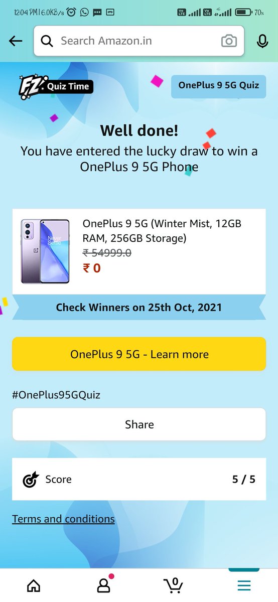 sarfara43621689's tweet image. #OnePlus95GQuiz @amazonIN @AmazonQuizzes #AmazonQuizAnswer #AmazonIndiaKiApniDukan
@OnePlus_IN