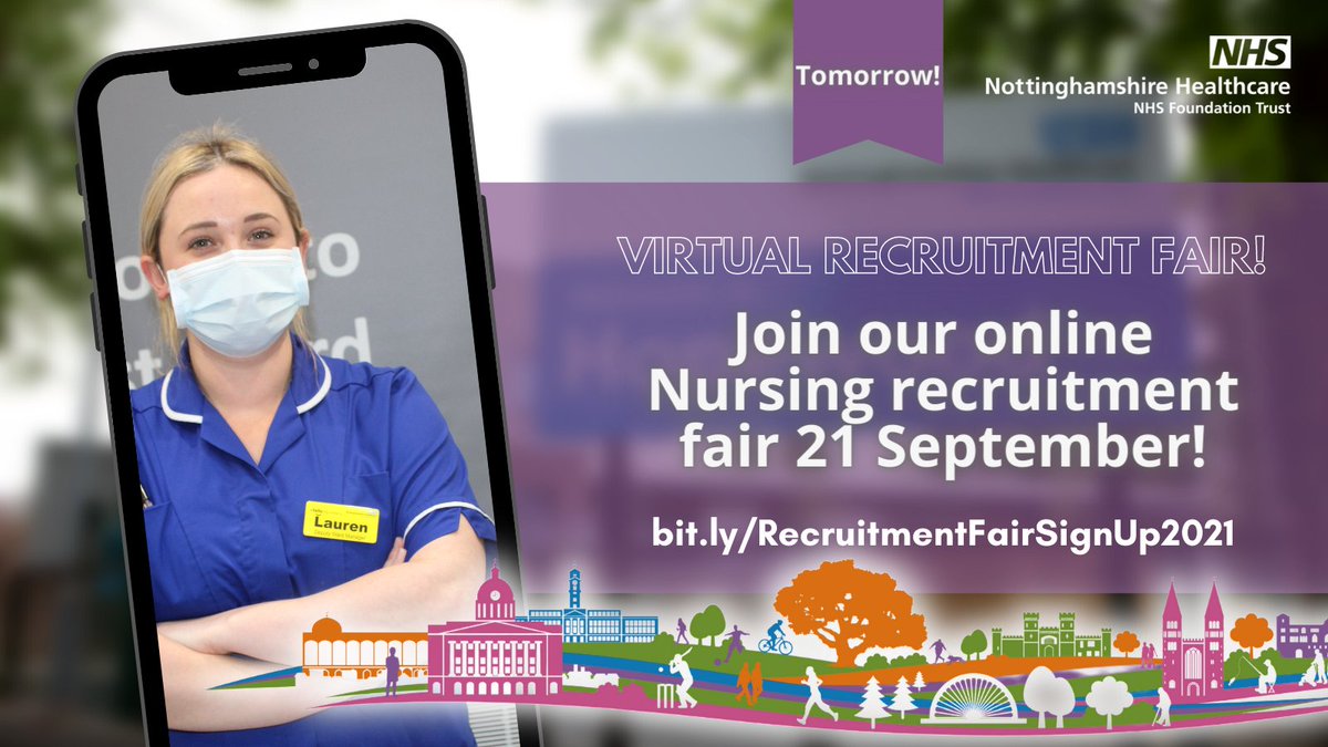 Notts Healthcare NHS Recruitment (@nottshcpeople) on Twitter photo 🚨 Tomorrow! 🚨
We are excited to be holding our Nursing Virtual Recruitment Fair tomorrow! Book your tickets, come along (virtually) and learn more about <a href="/NottsHealthcare/">Nottinghamshire Healthcare</a> and why it is the place for your #Nursing career!
#Nurse #NHSJobs #Careersfair #Nottingham 🚨 Tomorrow! 🚨
We are excited to be holding our Nursing Virtual Recruitment Fair tomorrow! Book your tickets, come along (virtually) and learn more about <a href="/NottsHealthcare/">Nottinghamshire Healthcare</a> and why it is the place for your #Nursing career!
#Nurse #NHSJobs #Careersfair #Nottingham