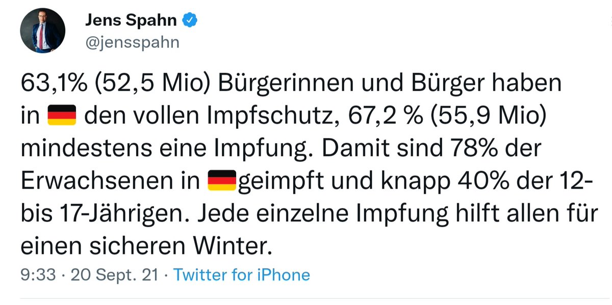KlaarGlass's tweet photo. @SHomburg @Tim_Roehn Gemäß #Spahn wären 78% der Erwachsenen geimpft.
Wie hoch ist erst die Dunkelziffer?
Warum und für was wird der Impf-Druck immer mehr erhöht?
#EndThisGame! https://t.co/TaXq0CQiwz