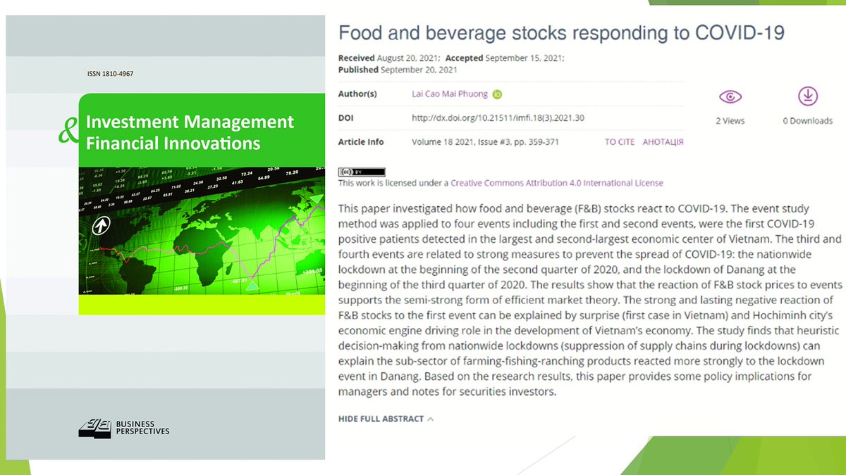 imfi_journal's tweet photo. ποΈhttps://t.co/EbjUxoTktu
βοΈ Food and beverage #stocks responding to COVID-19
π€ Lai Cao Mai Phuong
#abnormalreturn, #COVID19, #heuristic, #marketefficiency, #marketresponse, #psychologicalfactors https://t.co/RWrcaaFtNW