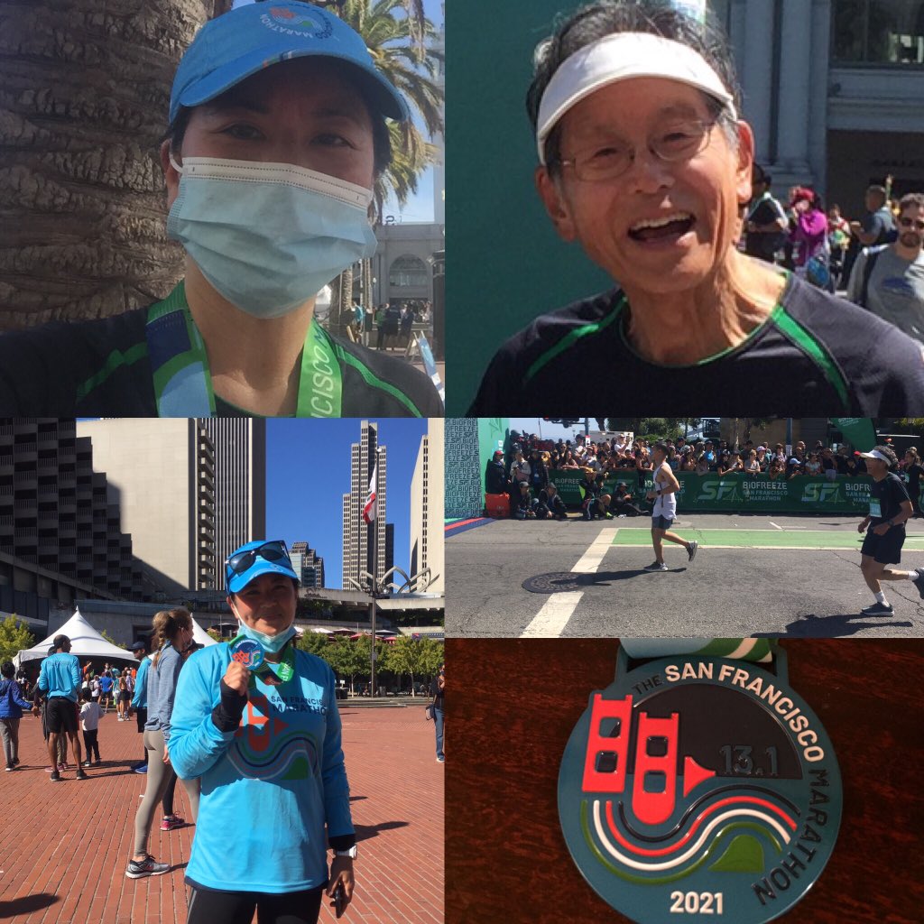 JanaKTVU's tweet photo. Finished #myfirsthalfmarathon! #Grateful for volunteers,police, #thesfmarathon staff,making it possible in a #pandemic. Met a woman who lost someone to #COVID. I lost my Dad to #cancer. Wore his shirt from his last marathon. Life moves on. Moments like these make it easier. ❤️SF https://t.co/bve3UkxCsj