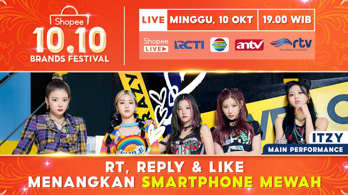 ShopeeID's tweet photo. Sobat Shopee &amp; MIDZY 🧡 Spesial menyambut ITZY di Shopee 10.10 Brands Festival TV SHOW, mimin ada Samsung Galaxy S21 senilai 14JT! Caranya:

1. FOLLOW @SHOPEEID 
2. RT &amp; LIKE tweet ini 
3. REPLY #1010ShopeeITZY #NantikanITZYDiShopee #ShopeeSayangMIDZY SEBANYAK-BANYAKNYA! https://t.co/eNea1ZEtp2