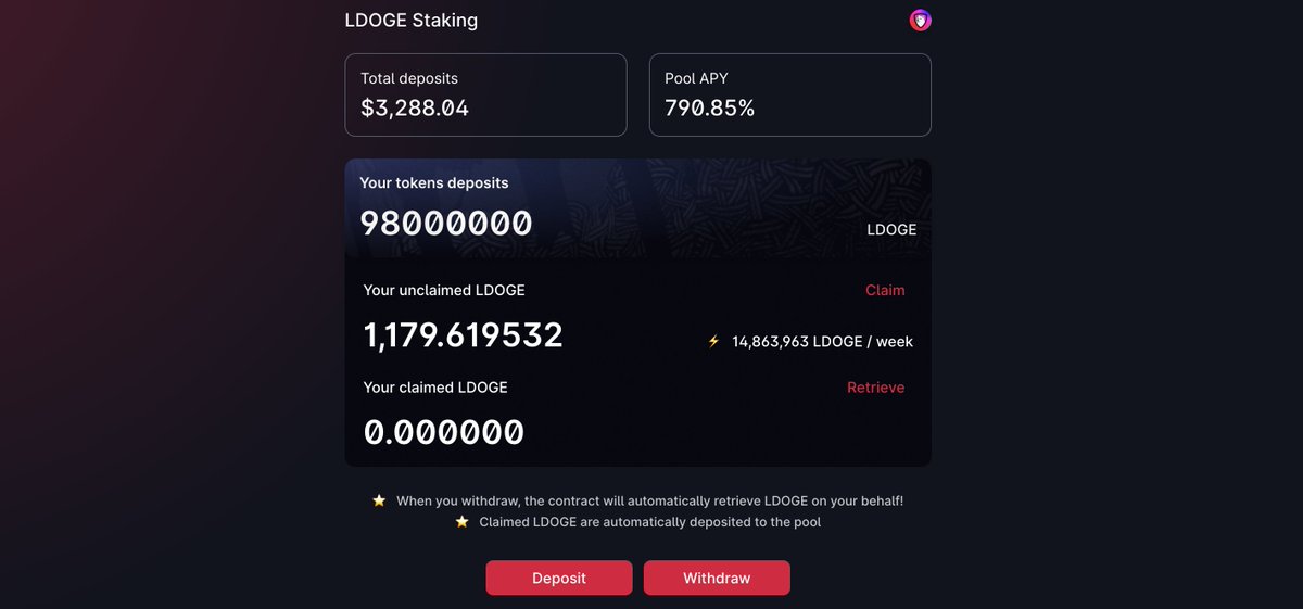 LegatoFinance's tweet photo. stake your $LDOGE on https://t.co/GSGaVTpERy

✅ excellent user experience
🔥 highly rewarding APY https://t.co/shUrFWilZQ
