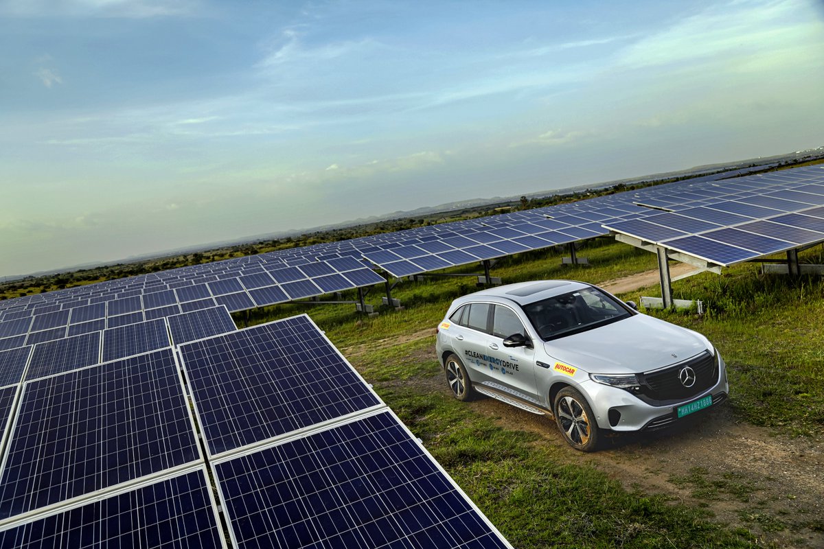 autocarindiamag's tweet photo. The #CleanEnergyDrive heads to its final destination: the @TataPower solar plant in Paleswadi, Maharashtra. The EQC almost gets lost in 2 lakh+ panels. Solar is the fastest growing clean energy source since it is affordable and easy to install.
#Green2GreenDrive
@mercedesbenzind https://t.co/PIJAuKX9TQ