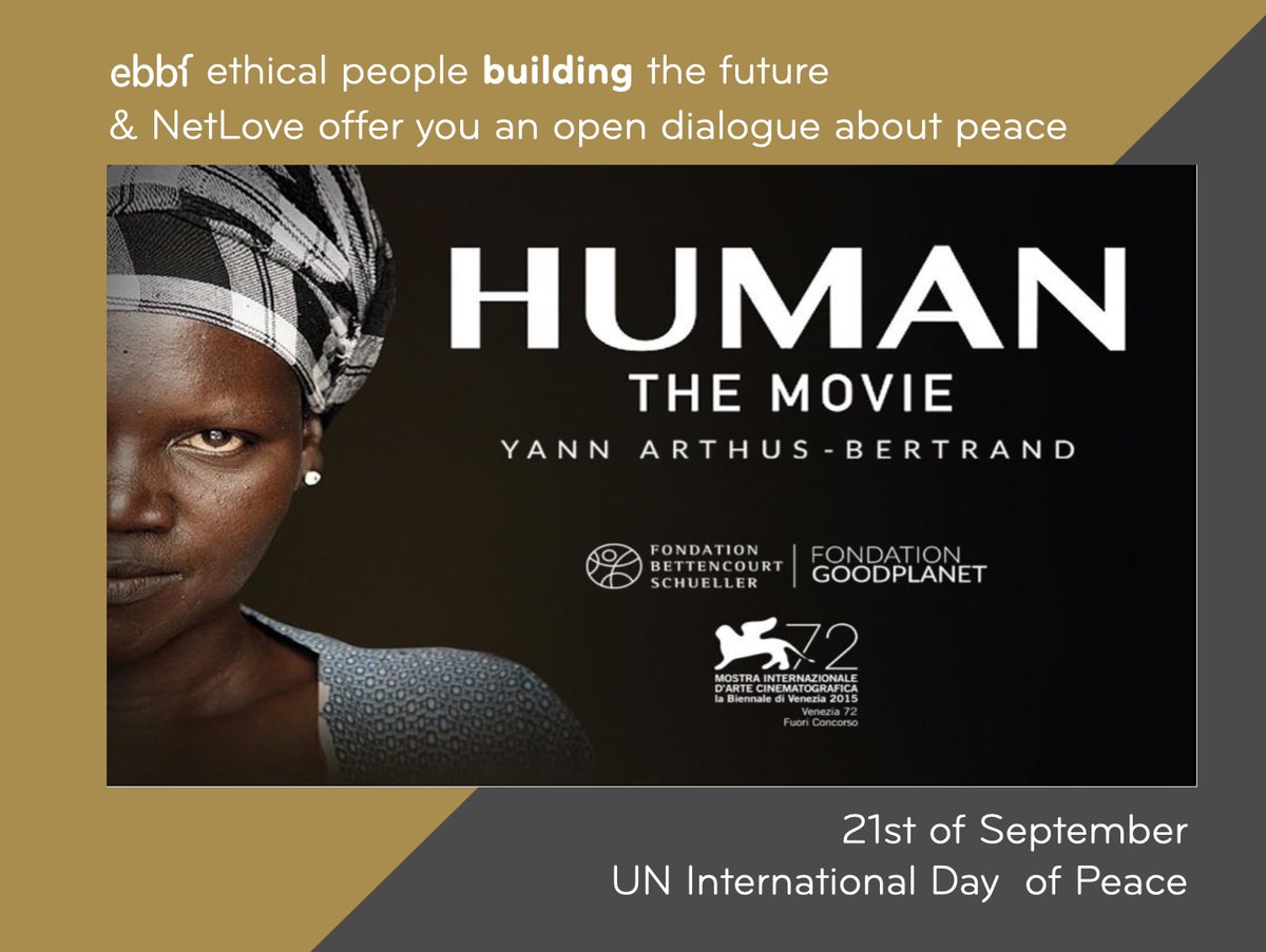ebbf's tweet photo. What does achieving #peace really mean?
On 21st Sept UN's #PeaceDay @ebbf + @Krmel19 give you chance to
1. interact with global peace experts, working in the field #MajaGroff + @GossenRhonda
2. followed by a viewing and debate on movie #HumanTheMovie
https://t.co/VmCzSySX5H https://t.co/eCiiEyL4Ku