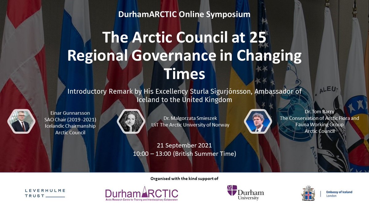 Last day to register for @durhamARCTIC's @ArcticCouncil at 25 anniversary symposium tomorrow. Join @IcelandinUK and @durham_uni by registering at eventbrite.co.uk/e/the-arctic-c… Find out more at: durham.ac.uk/research/insti….