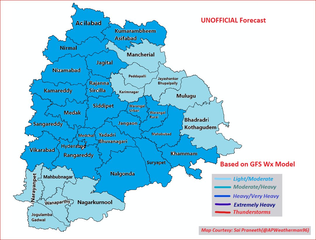 Rajani_Weather's tweet photo. #24HrWx #Telangana 
Intense &amp; scattered #Thunderstorms possible for TS today
#HyderabadRains can be expected afternoon/evening. Moderate/heavy showers possible. https://t.co/tjQt2YszV8