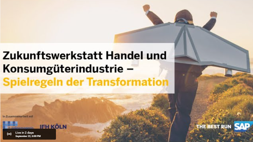 Wer sich nicht bewegt, hat schon verloren? Was heißt das für Handelsunternehmen? Erste Einblicke im Live-Stream am 22.09 um 15:00Uhr youtu.be/XbpH4ZTJn3s

#retail #HandelDigitalErleben <a href="/SAP_Retail/">SAP Retail</a> <a href="/IFHKoeln/">IFH KÖLN</a> <a href="/ITOnlinemagazin/">IT-Onlinemagazin</a> #SAP #digitalization #transformation #organization