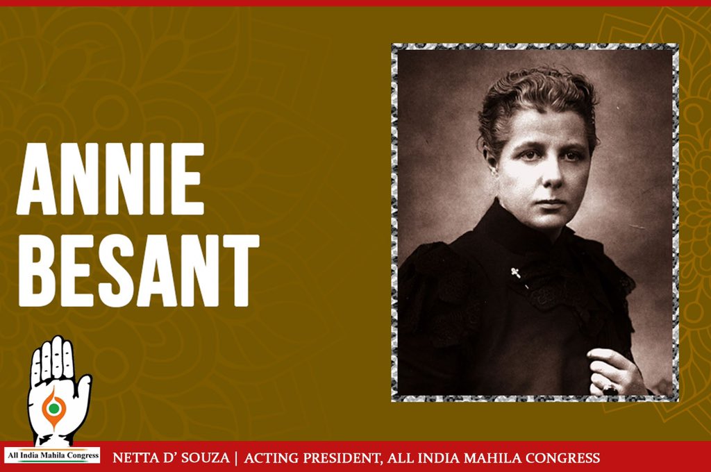 dnetta's tweet photo. My homage to the first woman Congress President, Annie Besant on her death anniversary. 

Regarded as a champion of human freedom, she was an ardent supporter of women's rights. 

She was also instrumental in setting up the Benaras Hindu University. https://t.co/sdoUs8j0p8