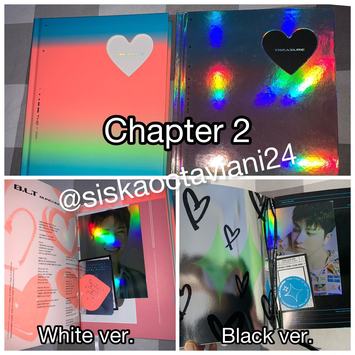 Siskaaocta's tweet photo. Want to sell // WTS INA 🇮🇩

Album Treasure First Step : ch 1, ch 2 &amp; ch 3 (unsealed) fullset (poster &amp; bene)

Harga:
- White Ver 185K
- Black Ver 185K
- Bundle 350K

Good condi 
Dom : Batam

#WTS #TREASURE #TreasureXRuangguru #TEUME #TreasureMaker #album https://t.co/3nIXWXzUL3