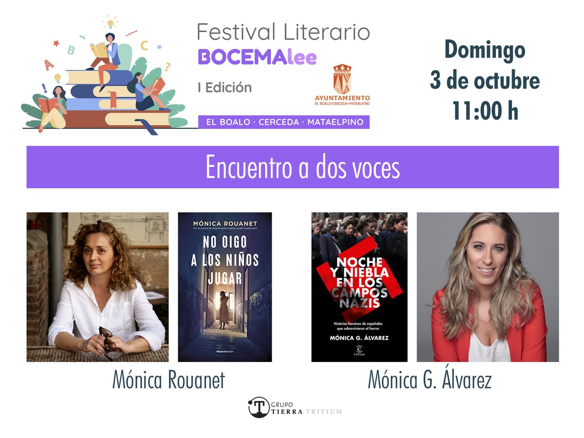 BocemaLee's tweet photo. @monicarouanet y @monicagalvarez charlarán sobre sus libros en el festival literario #bocemalee en @elboalo
#AyuntamientoElBoaloCercedaMataelpino
#ComunidaddeMadrid #INAEM
#ADESGAM #SierraMusical
#LaSierraMusicFest #Cirqueando #IberianKlavier
#CulturaSegura https://t.co/3t87dQzWLO