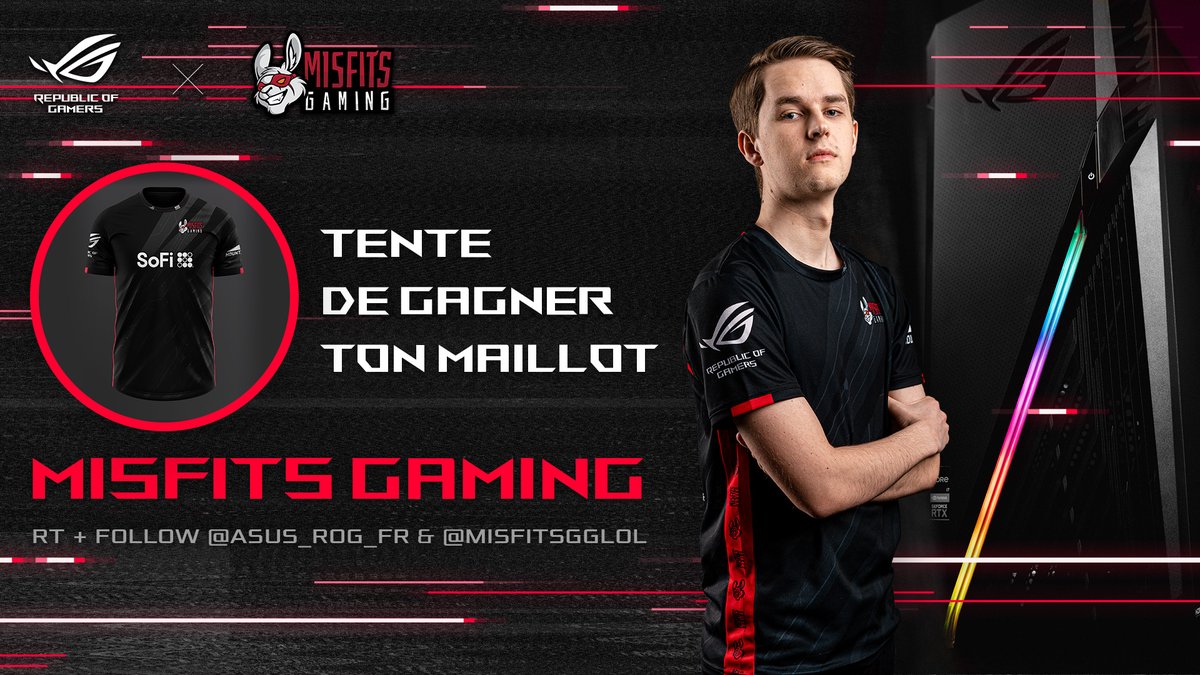 ASUS_ROG_FR's tweet photo. 🎁 #CONCOURS
Tente de gagner ton maillot Misfits Gaming !
Pour participer : 
🔹Retweet cette publication
🔹Follow @MisfitsggLoL &amp; @ASUS_ROG_FR 
⏰TAS : 24/09/21 - 3 gagnants
#ROG #WeAreMisfits https://t.co/CMA5Xbqqc1