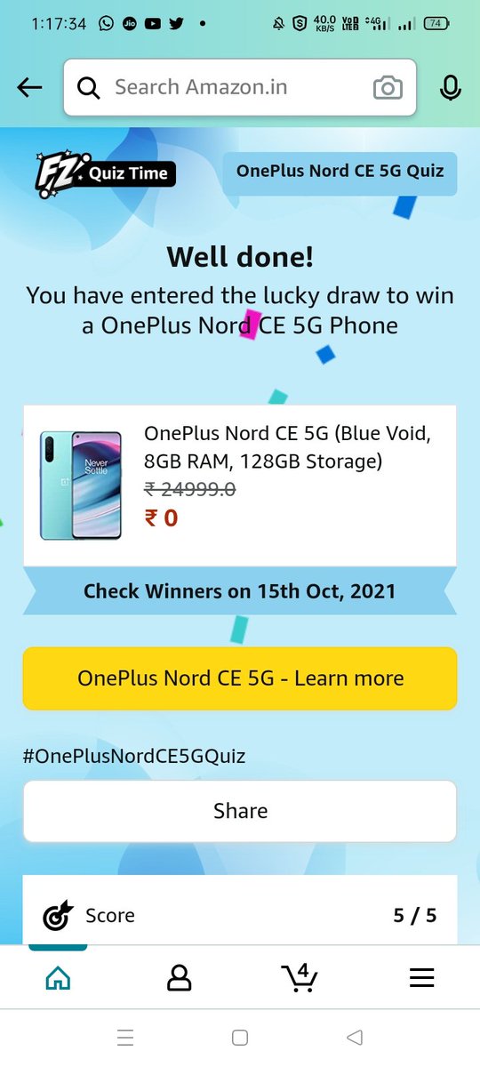 Bithikakonwar3's tweet image. #OnePlusNordCE5GQuiz 
#Amazonanswerandwin
#AmazonFunzoneSlots 
#Amazon
@amazonIN 
@ajassy