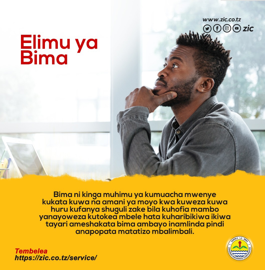 Zic_znz's tweet photo. Unapokata Bima unakua na amani ya moyo na kuwa huru kufanya mambo mengine ukijua Zanzibar Insurance Corporation itakufidia pale utakapopata Majanga.

#bimanazic #BabaLindaMjengo https://t.co/BabBVQXFCL