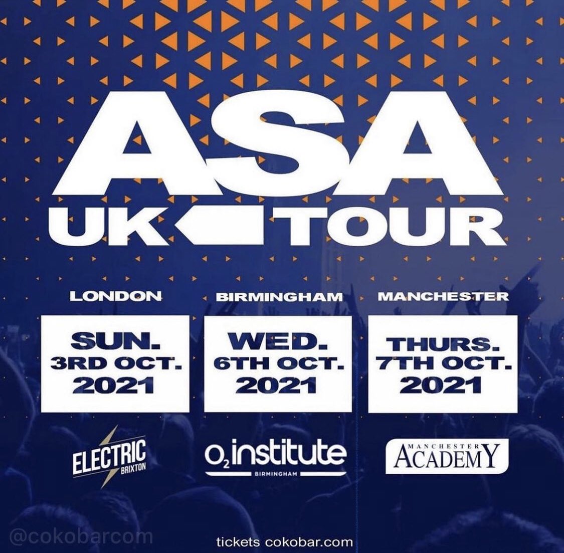 Asa is coming to UK October 3rd, 6th and 7th at the #ElectricBrixton #o2institutebirmingham #manchesteracademy ⚡️

Tickets available cokobar.com 

Chelsea yourself