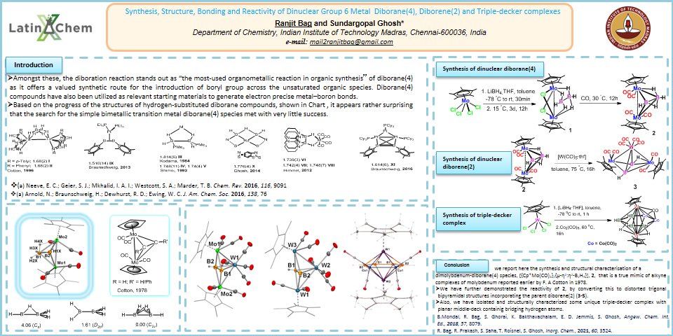 RANJIT BAG (@bagranjit) on Twitter photo Namaste🙏
<a href="/LatinXChem/">LatinXChem</a>, Please check out the poster covers some of my work on transition metal diborane, diborene and triple-decker complexes. I very much look forward to your questions. Thank you.
#LatinXChem #LXChemInorg #Inorg047 #LatinXChem2021 Namaste🙏
<a href="/LatinXChem/">LatinXChem</a>, Please check out the poster covers some of my work on transition metal diborane, diborene and triple-decker complexes. I very much look forward to your questions. Thank you.
#LatinXChem #LXChemInorg #Inorg047 #LatinXChem2021