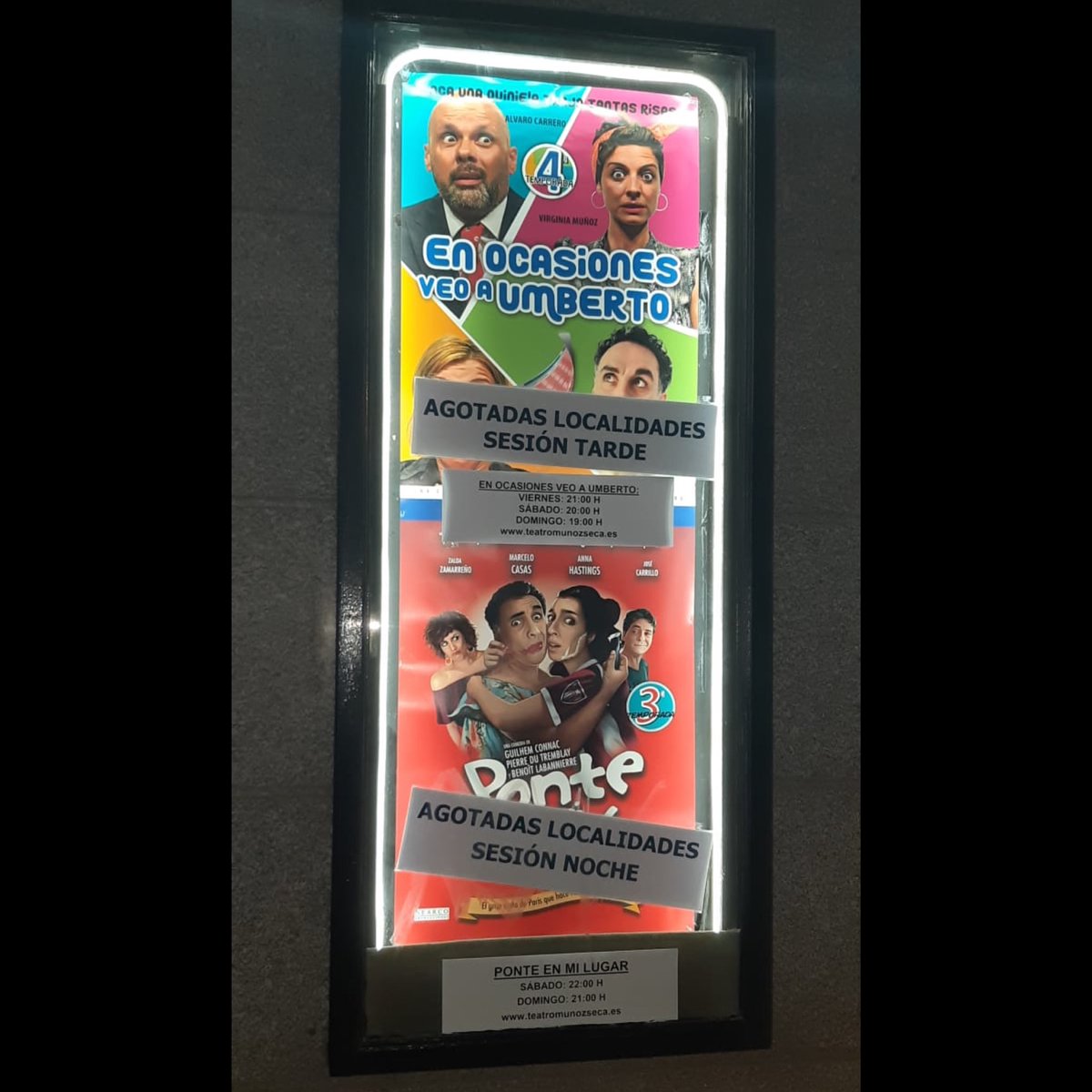 Este sábado hemos colgado dos carteles más de #LOCALIDADESAGOTADAS en @teatromunozsecamadrid con <a href="/VeoAUmberto/">OcasionesVeoAUmberto</a> y #PonteEnMiLugar. 👏🎉

¡Gracias Madrid! 🥰