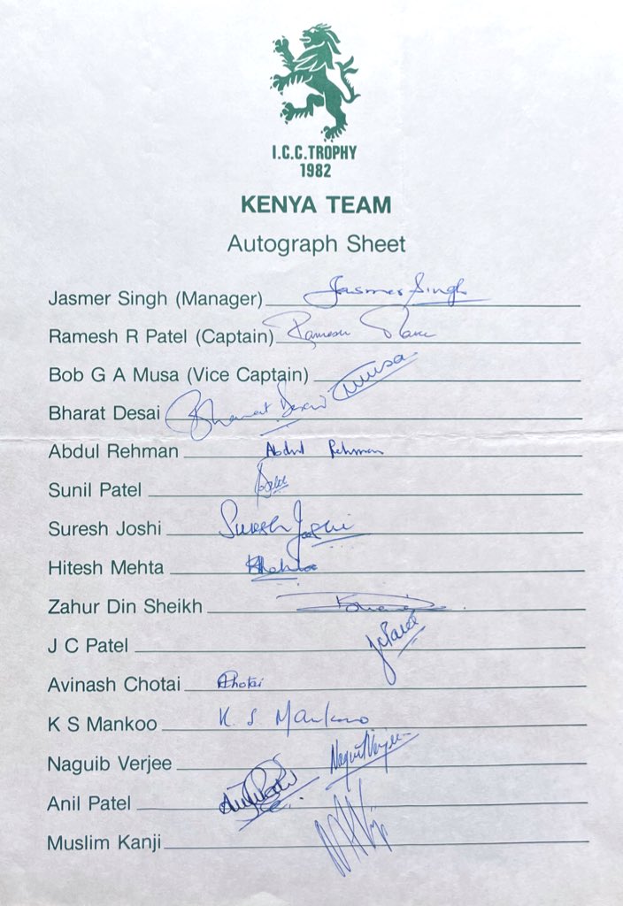 CrickAutographs's tweet photo. Kenya 1982 🇰🇪 

Kenyan squad for the ‘82 ICC Trophy https://t.co/4VCm9lmWkd