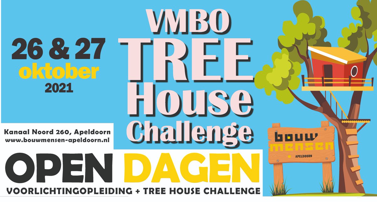 BouwmensenApd's tweet photo. Het is bijna zo ver! De tree house challenge komt er weer aan . Wij organiseren op 26 en 27 oktober een Tree House Challenge. We nodigen iedere school uit om naar eigen ontwerp een "Tree House" te bouwen.
Maakt jouw school het mooiste Tree House?#Bouwmensen #Mbo #Vmbo #Aventus https://t.co/RP8qKv92h6