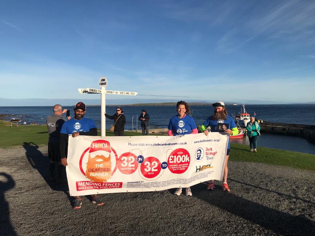 JetSinghTrust's tweet image. Day 1  🏃‍♂️ 

The Bearded The Bearded Runner is all set and ready to start his challenge of running 32 marathons from John O Groats to Lands End on Monday.

Raising funds for Suicide Prevention initiatives.

Please donate via the following link

thebeardedrunner.co.uk