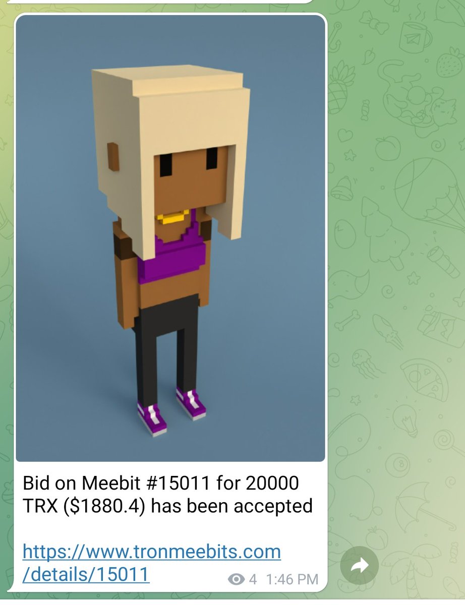tronmeebits's tweet photo. ๐ฅBIG PURCHASE ALERT๐ฅ
#TMEEBIT #15011 was purchased for 20000 TRX ($1880) ๐๐
View details:
https://t.co/M4jhnLmPyn
#NFT #COLLECTIBLES #TRONMEEBITS
@justinsuntron @MustacheTommy https://t.co/Kf0wfo5R9u