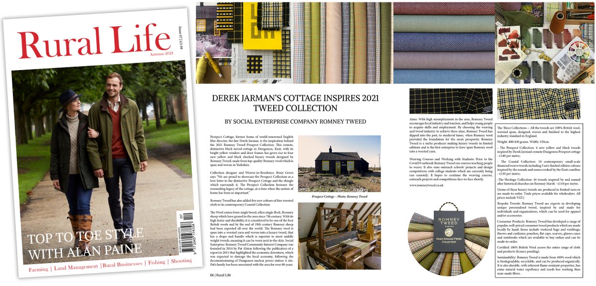 SilksPR's tweet photo. Romney Tweed is featured in the latest issue of Rural Life Magazine in an article entitled 'Derek Jarman's Cottage Inspires 2021 Tweed Collection'.
Read: https://t.co/oFBvYleWgM
#silkspr #romneytweed #RuralLifeMagazine #tweed #madeinengland #derekjarman #prospectcottage https://t.co/ZuLvJnU0Ea