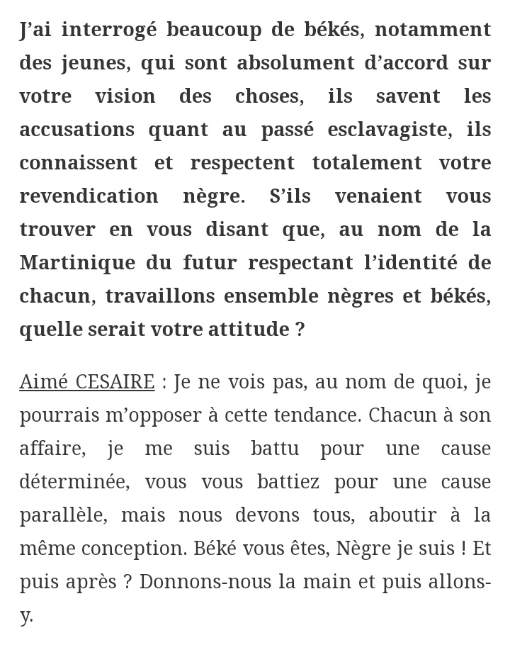 _kanibe_'s tweet photo. Tout les jours, ça dit que la mémoire de Césaire est trahie, tout les jours ça ne parle que de l'image imaginée de Césaire.

"Béké vous êtes, Nègre je suis ! Et puis après ? Donnons-nous la main et puis allons-y.", c'est du Césaire.

Vous connaissez rien du personnage 😐. https://t.co/BOWwDBTz43